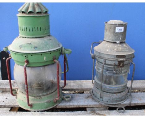 Meteor ships lantern with clear glass (AF) with inscription 'not under command' H15in and a large lantern with clear glass gl