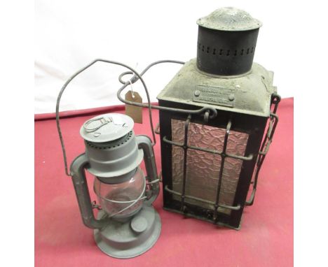 Nicholson &amp; West Limited, Halifax late C19th mast head type lamp with crackle glass panels and heavy gauge wire guards H3