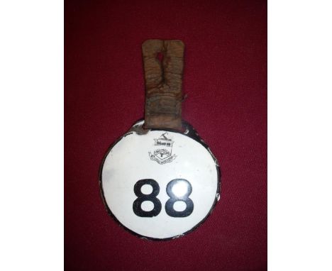 Enamel Darlington drivers badge with leather fob No 88 