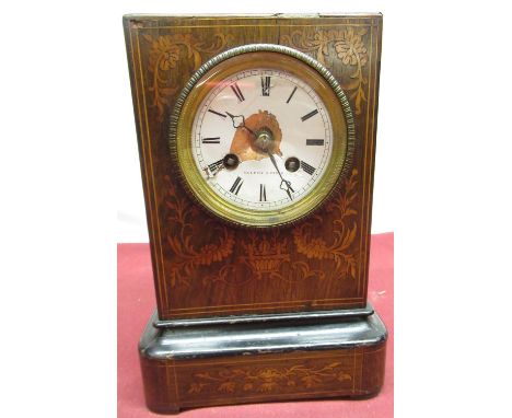 Valery, Paris, C19th French inlaid rosewood carriage clock style mantel clock, inlaid rosewood case, decorated with acanthus 