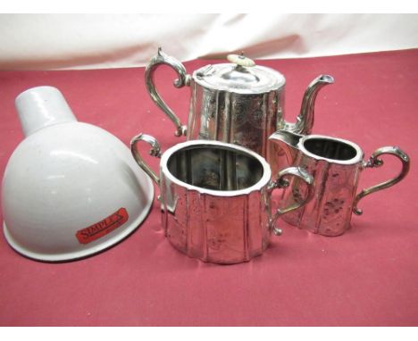 1950s Simplex enamel engineers lamp shade lamp shade and a Late Victorian EPBM three piece silver plated tea set with engrave