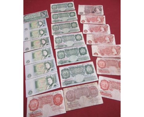 Elizabeth II Bank of England JB. Page £10 note, four Elizabeth II Bank of England 10 shilling notes, four other Bank of Engla
