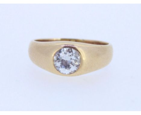 Yellow metal diamond rub over solitaire ring, foreign hallmark, size N1/2  5.4g, stone approx. 0.85ct 