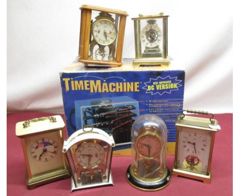 Late C20th Shatz eight-day carriage time piece H16 visible movement (currently working) two other mantel time pieces, quartz 