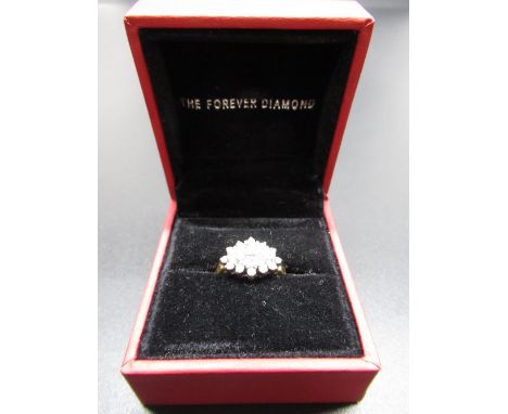 18ct yellow gold diamond cluster ring, stamped 18k, size L1/2, 3.6g 