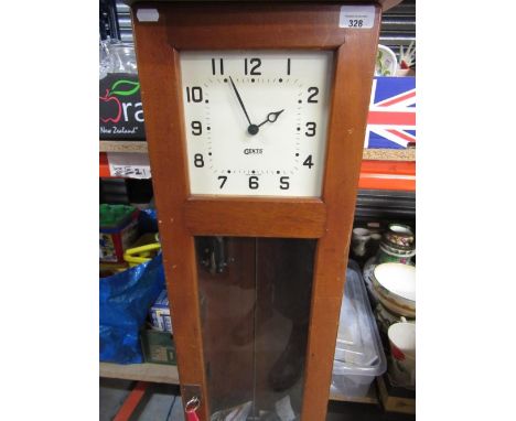 1950's Gents of Leicester Pul-Syn-Etic electric master clock, beech case with full length glazed panel door, cream painted me