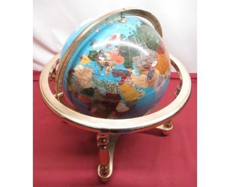 Polished hardstone type Terrestrial globe on gilt metal stand, H45cm 