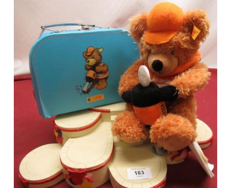 Steiff Master Builder bear complete with original labels and case, Royal Doulton Bunnykins stand 