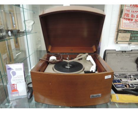 A vintage Pye black box gramophone, having Garrard autoslim deck