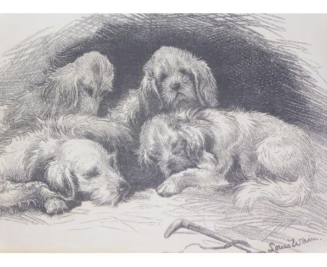 P Naumann after Louis Wain. Terriers, print, 16cm x 22cm.