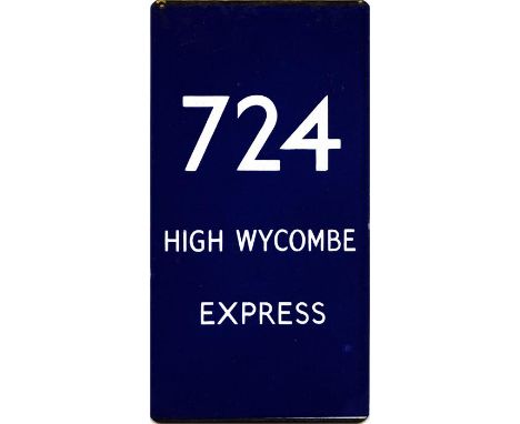 London Transport coach stop enamel, double-vertical E-PLATE for Green Line express route 724 destinated High Wycombe in white