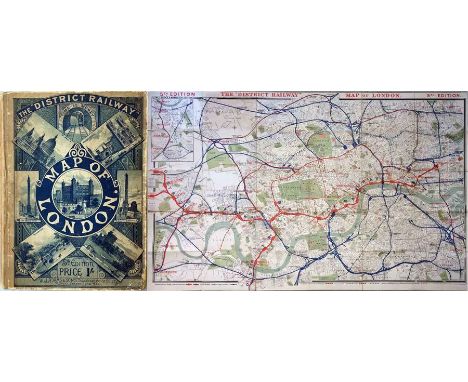 The "District Railway" MAP of London, 5th edition, c1893/94. A large-scale, full-colour map (42" x 26", 107cm x 66cm), linen-