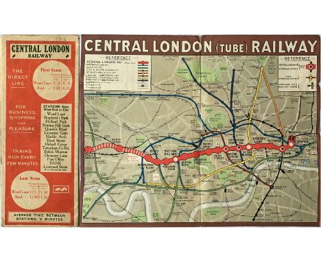 1912 Central London Railway POCKET MAP titled 'Central London (Tube) Railway' with a brown border and in a very similar style