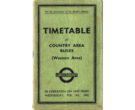 London Transport Officials' TIMETABLE BOOKLET dated Feb 4th, 1942 for Country Area Buses, Western Area. A war-time issue. Plu