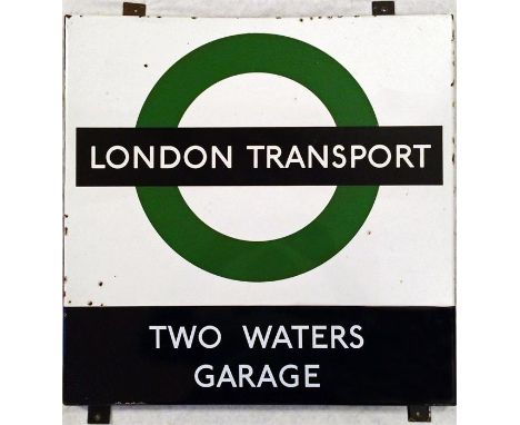 London Transport Country Buses 1950s/60s BUS STOP SHELTER PLATE 'Two Waters Garage' from one of the 'Keston'-type wooden shel