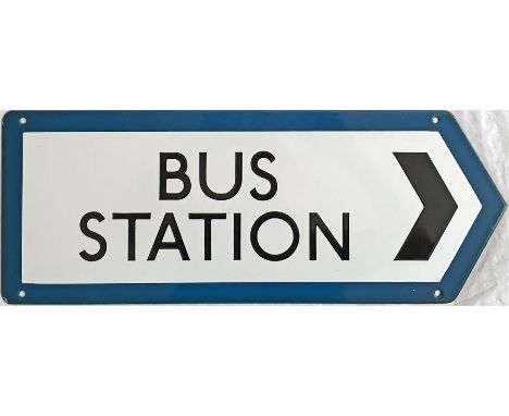 London Transport enamel ROAD DIRECTION SIGN 'Bus Station'. In highway authority style but clearly made for LT using 'Johnston