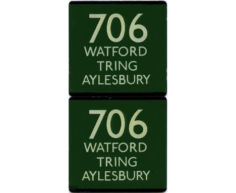 London Transport coach stop enamel E-PLATES for Green Line route 706 destinated Watford, Tring Aylesbury. These would have be