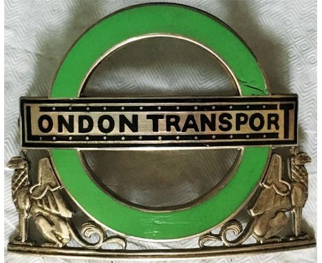 1933 London Transport Country Buses & Coaches Inspector's CAP BADGE in hallmarked silver and green enamel inlays with serial 