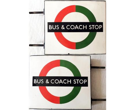 London Transport enamel BUS & COACH STOP FLAG (Compulsory). A double-sided, hollow ''boat'-type sign in the traditional 1950s