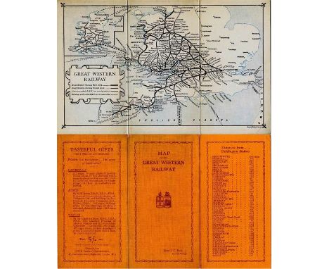 1920s Great Western Railway (GWR) linen-card POCKET MAP. A fold-out map of the company's network including services in Irelan