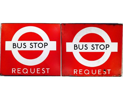 London Transport enamel BUS STOP FLAG (Request). A double-sided, hollow ''boat'-type sign in the traditional 1950s-60s 'bulls