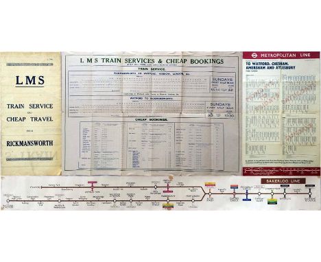 London Underground/LMS EPHEMERA comprising a 1929 FOLD-OUT LEAFLET 'LMS Train Service and Cheap Travel from Rickmansworth' (l
