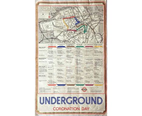Original 1937 London Transport double royal POSTER 'Coronation Day' (King George VI and Queen Elizabeth) by Harold Stabler (1