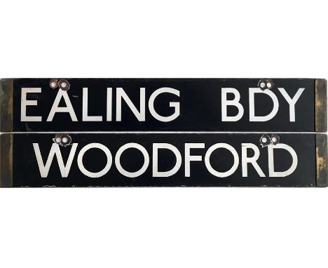 London Underground Standard (1920s) Tube Stock enamel DESTINATION PLATE for Ealing Bdy/Woodford on the Central Line. Double-s
