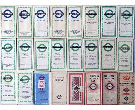 Selection of London Transport POCKET MAPS including 1937 & 1953 Coronations, 1930s Trams & Trolleybus issues, 1958 'Hop on a 