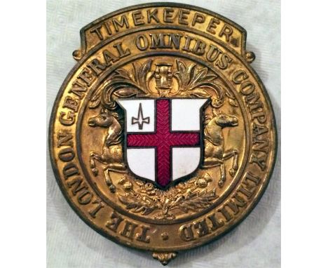 London General Omnibus Company Limited Timekeeper's CAP BADGE from the horse-bus era, c1890s. Designed to fit a bowler hat, t
