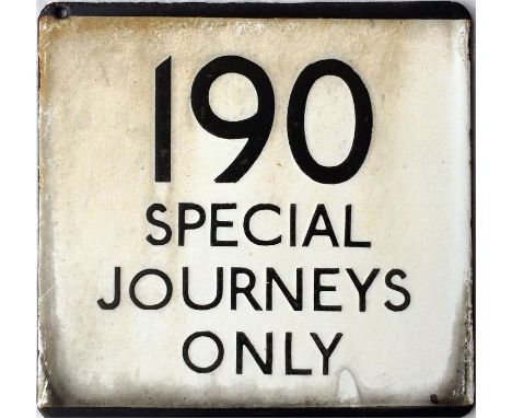 London Transport bus stop enamel E-PLATE for route 190 'Special Journeys Only'. This would have been located on one of the sh