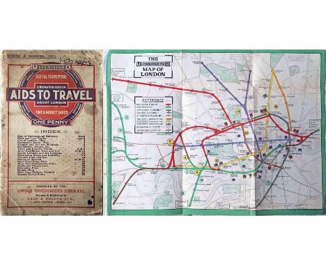 1911 London Underground Railways 'Aids to Travel' GUIDEBOOK 'Coronation Edition' with fold-out official UNDERGROUND MAP. A 32