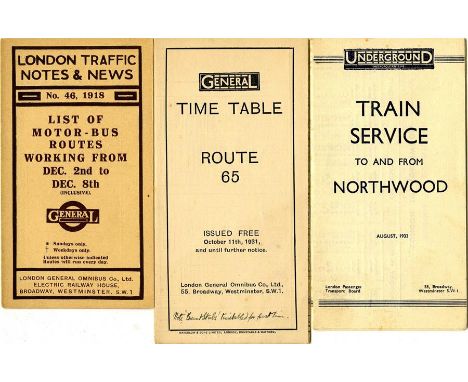 LGOC & Underground EPHEMERA comprising London Traffic Notes & News LEAFLET (List of Motor-Bus Routes) No 46, 1918 (very good 