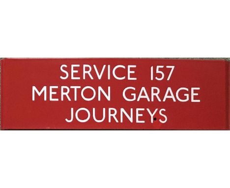 London Transport bus stop enamel Q-PLATE 'Service 157 Merton Garage Journeys' which would have been located on the section of