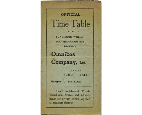 Official TIMETABLE of the Tunbridge Wells, Southborough & District Omnibus Company Ltd. Thin card, folds out to 3 panels. Und
