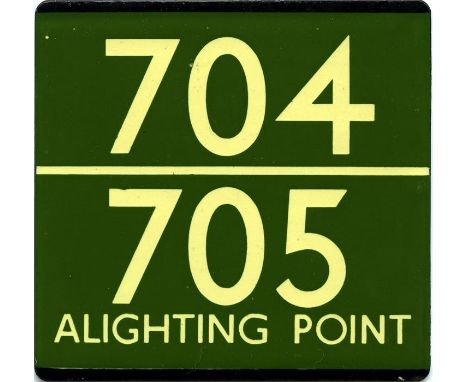 London Transport coach stop enamel E-PLATE for Green Line routes 704 & 705, the latter as Alighting Point. Although split pla