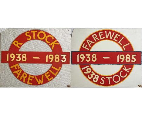 London Underground TRAIN HEADBOARDS commemorating 'R Stock Farewell, 1938-1983' (transfers and vinyl on clear plastic, small 