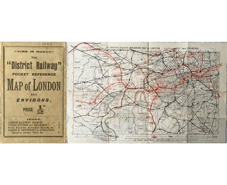 The District Railway POCKET REFERENCE MAP OF LONDON. Undated but c1906. Opens out to the District Railway Miniature Map of Lo