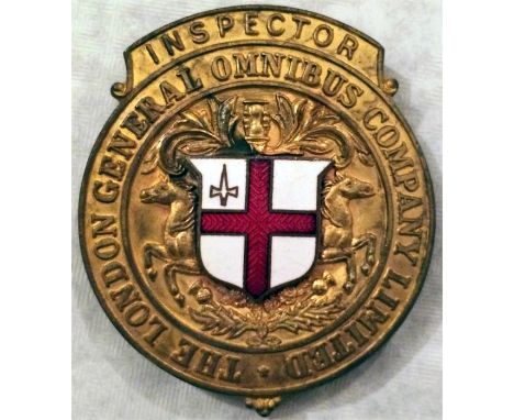 London General Omnibus Company Limited Inspector's CAP BADGE from the horse-bus era, c1890s. Designed to fit a bowler hat, th