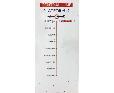 London Underground enamel PLATFORM LINE DIAGRAM for platform 2 at Chigwell station on the Central Line, Hainault Loop. This w