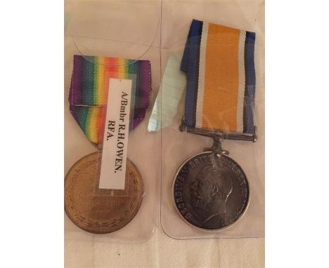 WW1 British Medal pair 1778 RH Owen A/Bombardier R,F,A