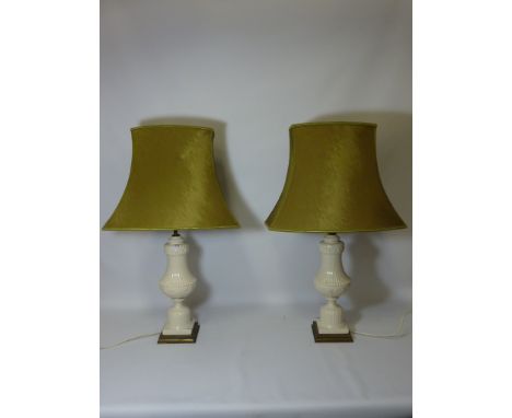 Pair classical design tablelamps on brass bases, with shades H80cm (This item is PAT tested - 5 day warranty from date of sal