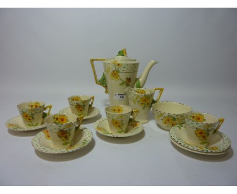 1930s Burleighware 'Zenith' tea set Condition Report Three cups a/f, overall rubbing/wear to the colours, some crazing -  fai