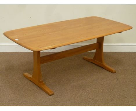 Large rectangular Ercol light elm coffee table, 129cm x 68cm, H52cm