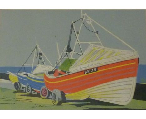 'Yorkshire Cobles', Will Taylor limited edition screen print signed titled and numbered 9/50 in pencil 35cm x 48cm