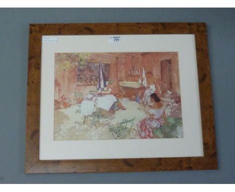 Ladies in a Courtyard, colour print after Sir William Russell Flint 28cm x 40cm