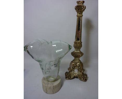 Glass Bust Sculpture by John Cook H29cm and a Venetian style mirrored candlestick H46cm 