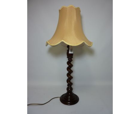 19th/20th century mahogany barley twist table lamp with shade (This item is PAT tested - 5 day warranty from date of sale)
