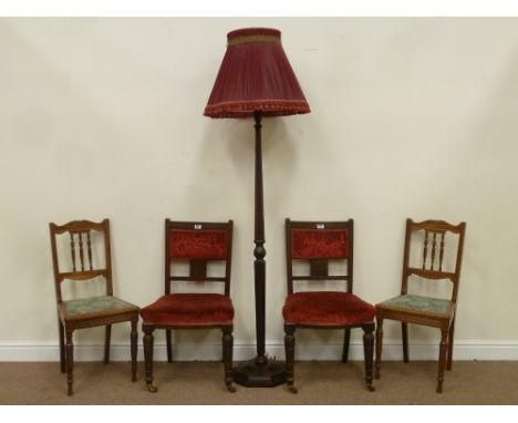 20th century mahogany standard lamp (H157cm (without shade)), and two pairs of upholstered Edwardian oak chairs