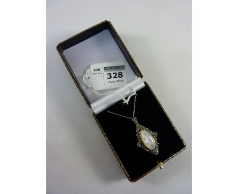 Sterling silver mother of pearl and marcasite pendant